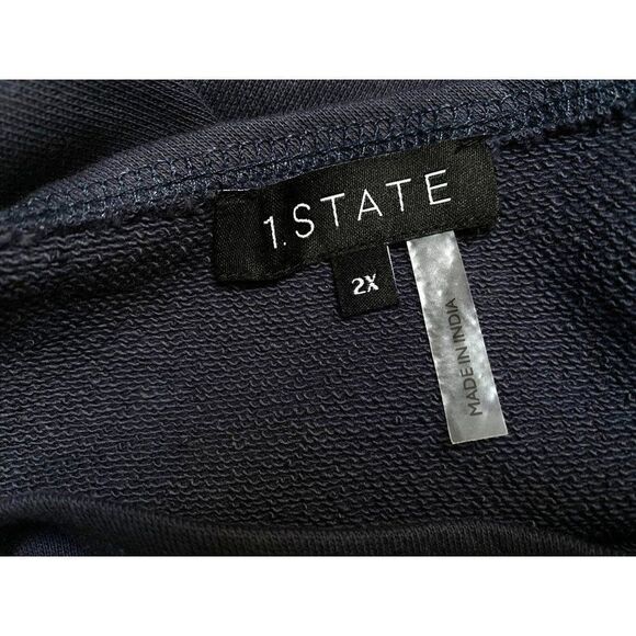 1.State Indigo Asymmetrical Long Sleeve Top Off Shoulder & Cold Shoulder 2X  NEW - Picture 3 of 5